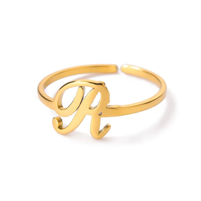 Initial Letter Rings For Women Gold Color Stainless Steel  A-Z Letter Adjustable Ring Aesthetic Wedding Christmas Jewelry Gift