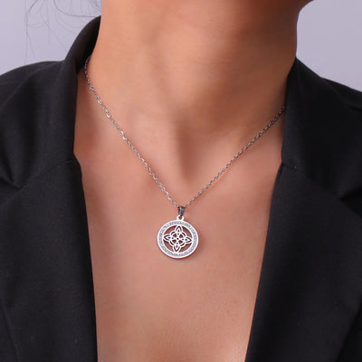 Skyrim Witchcraft Witch Knot Necklace Stainless Steel Clear Zircon Round Pendant Necklaces Amulet Wicca Jewelry Birthday Gift