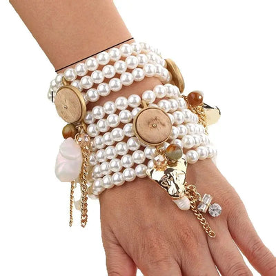 Statement Pearls Bracelet Set  for Women Beads Golden  Accessories Handmade Woman Anklet  Jewelry