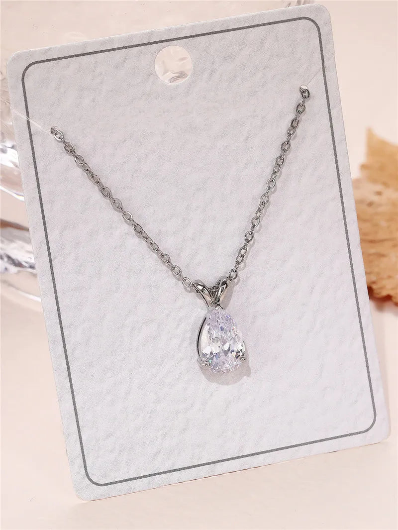 Huitan Luxury Pear Cubic Zirconia Pendant Necklace for Bridal Wedding Engagement Party High-quality Silver Color Fashion Jewelry