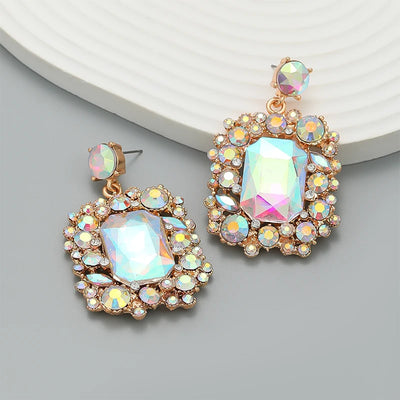 Large Heavy Colorful Glass Stones Earrings For Women Big Statement Dangle Post Fashion Jewelry Trendy Square New Styles MQ106