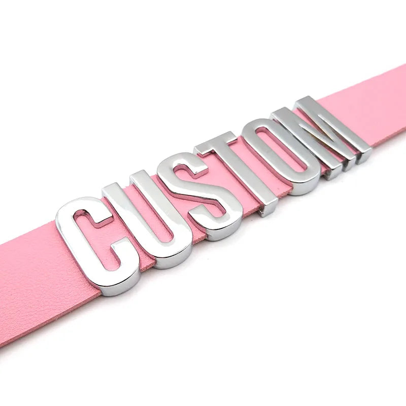 Sexy Pink Leather Customized Letters Collars Choker Necklace Punk Personalized Name Buckle Chocker Jewelry Cosplay Party Gift