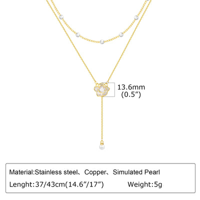 Gold Plated Lariat Necklace for Women, Double Laryered Long Chain Drop Pendant Choker Necklaces Fashion Gifts