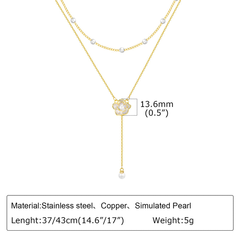 Gold Plated Lariat Necklace for Women, Double Laryered Long Chain Drop Pendant Choker Necklaces Fashion Gifts