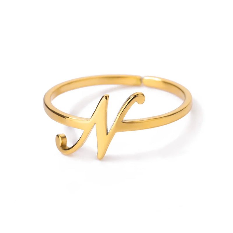 Initial Letter Rings For Women Gold Color Stainless Steel  A-Z Letter Adjustable Ring Aesthetic Wedding Christmas Jewelry Gift