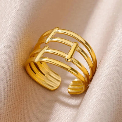 Stainless Steel Rings For Women Men Gold Color Hollow Wide Open Ring Female Male Fashion Wedding Party Finger Jewelry Gift 2024