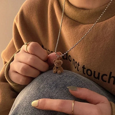 2024 Korean Fashion Cute Plush Bear Pendant Womens Necklace for Girls Female Bear Chain Necklaces Christmas Party Jewelry Set