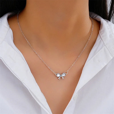 Exquisite Clavicle Chain Elegant Scrub Bow Pendant Necklace For Women Girls Temperament Collar Chain Korean Student