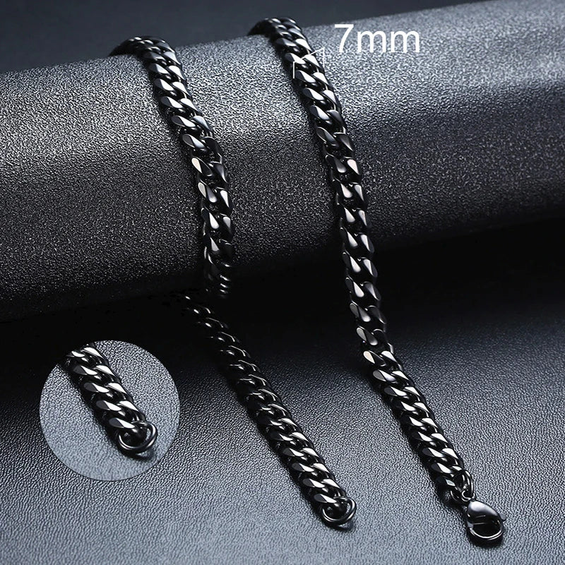 3-11mm Cuban Chain Necklaces for Men Women,Punk Stainless Steel Curb Link Chain Collar,Jewelry Gift for Dad Husband BFF Birthday