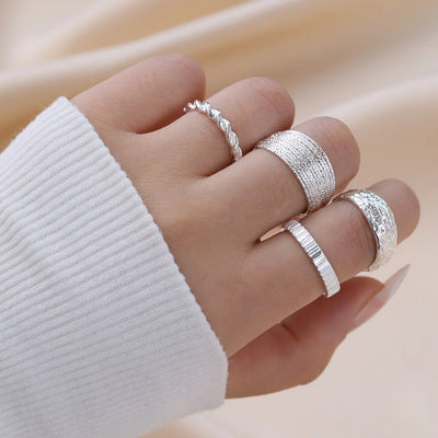 Fashion Gold Color Smooth Geometric Open Rings Set For Women Exaggerated Metal Irregular Thick Chunky Ring Trendy Jewelry Gifts