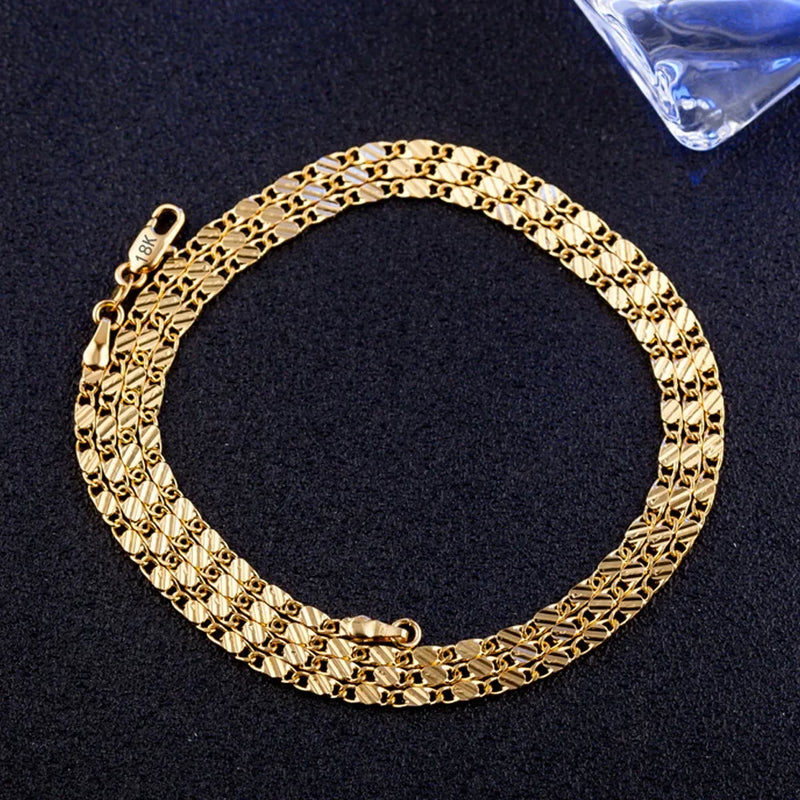 Fashion 18k Gold Necklace 2MM 16/18/20/22/24/26/28/30 Inch Side Chain Necklace For Women Men Jewelry 925 Silver Necklace