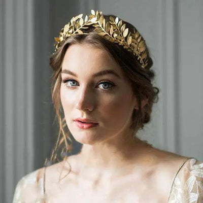 Baroque Golden Metal Leaf Headband Headpiece Crown tiaras Headdress Roman Goddess Greek Hair Jewelry Bride Wedding Accessories