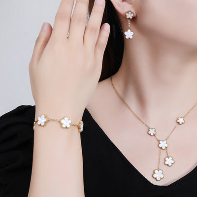 Clover Five Leaf  Flower Stainless Steel Bracelet Necklace Earrings Jewelry Set Luxury for Women High Quality Party Jewelry Gift