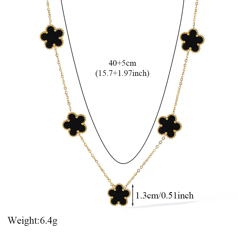 GANEMLY 316L Stainless Steel 4-Color Five Leaf Clover Flower Necklace Bracelet Earrings Set For Women New Waterproof Jewelry