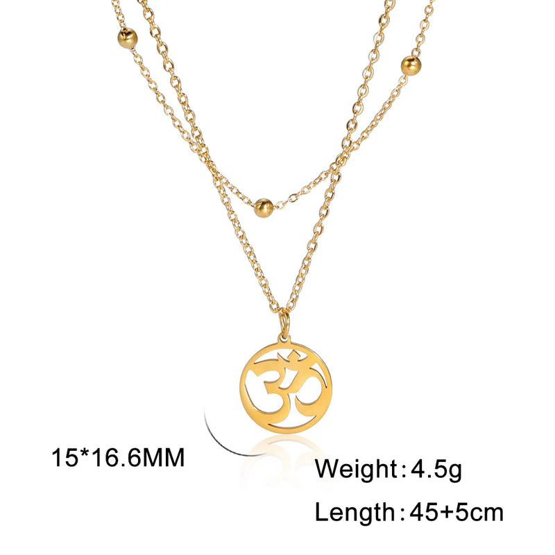 Lucktune OM Yoga Chakra Pendant Necklace Stainless Steel Buddhism Hindu Amulet Choker Chain Necklace for Women Men Retro Jewelry