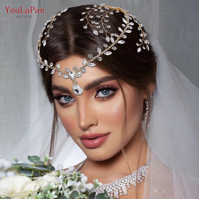 YouLaPan HP466 Forehead Headband with Combs Rhinestone Women Headdress Water Drop Bridal Wedding Hair Ornament Bride Head Chain