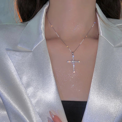 Fashion Women Crystal Zircon Cross Pendant Necklace for Women Trendy Girl Chain Necklace Choker Punk Party Jewelry Gift 2023