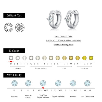 MODIAN Round Moissanite Ear Buckles Lab Diamond 925 Sterling Silver Engagement & Wedding Hoop Earrings for Women Jewelry Gifts