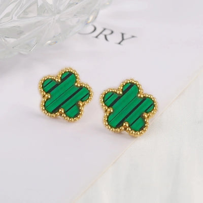 Hot jewelry sales stainless steel five-leaf flower necklace bracelet earrings set high sense women's shamrock jewelry party