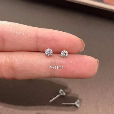 100% Real 925 Sterling Silver Jewelry Women Fashion Cute Tiny Clear Crystal CZ Stud Earrings Gift for Girls Teens Lady