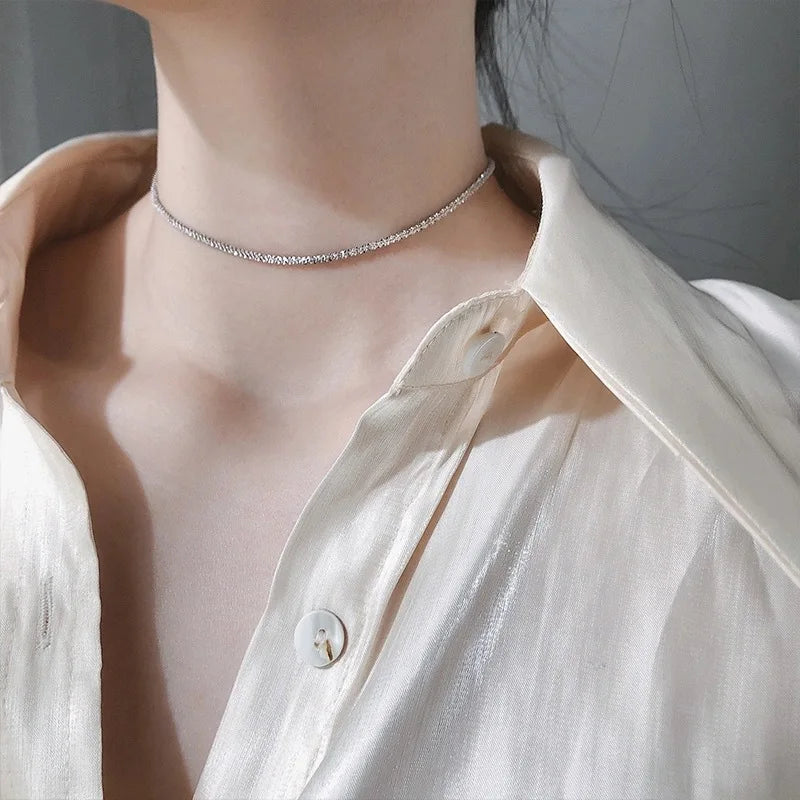 2023 New Popular Silver Colour Sparkling Clavicle Chain Choker Necklace For Women Fine Jewelry Wedding Party Gift