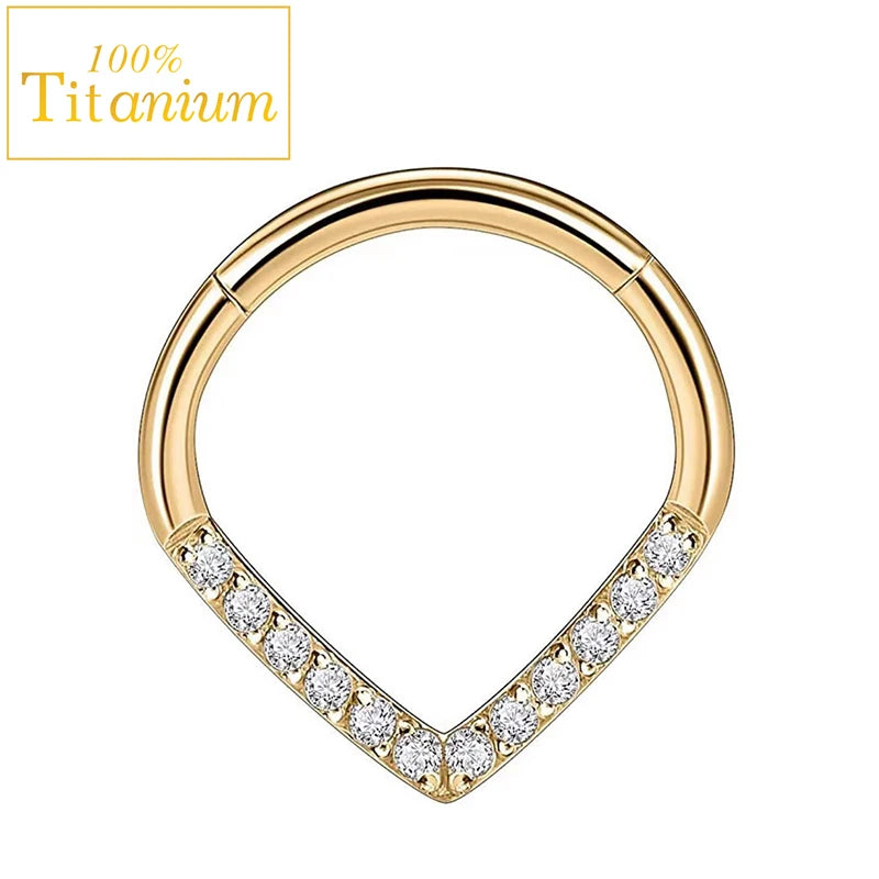 G23 Titanium Nose Rings Hinged Septum Clicker Segment Ear Tragus Cartilage Helix Daith Lip Body Piercing Jewelry Golden Earrings