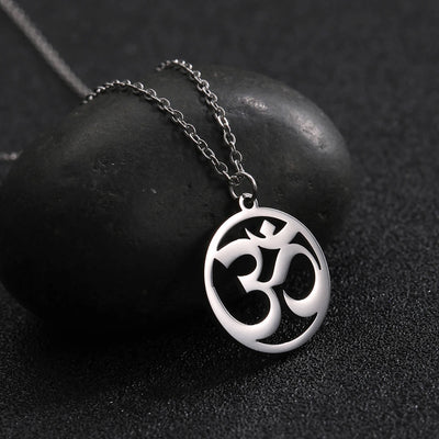 Lucktune OM Yoga Chakra Pendant Necklace Stainless Steel Buddhism Hindu Amulet Choker Chain Necklace for Women Men Retro Jewelry