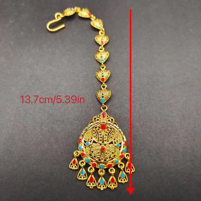 Elegant Indian Hair Accessories Luxury Wedding Bride Headdress Princess Tiaras Gold Plated Forehead Pendant Jewelry Decoration