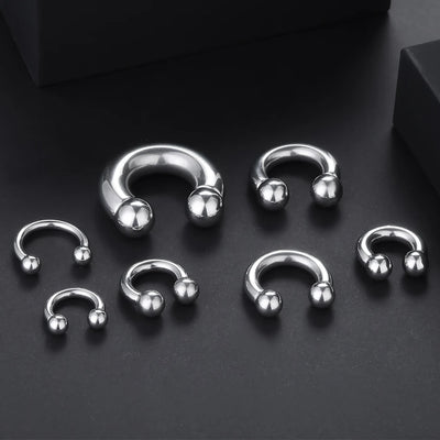 1pcs Stainless Steel Large Gauge Horseshoe Ring 18G-00G Externally Threaded Nose Hoop Septum Piercing Body Jewelry