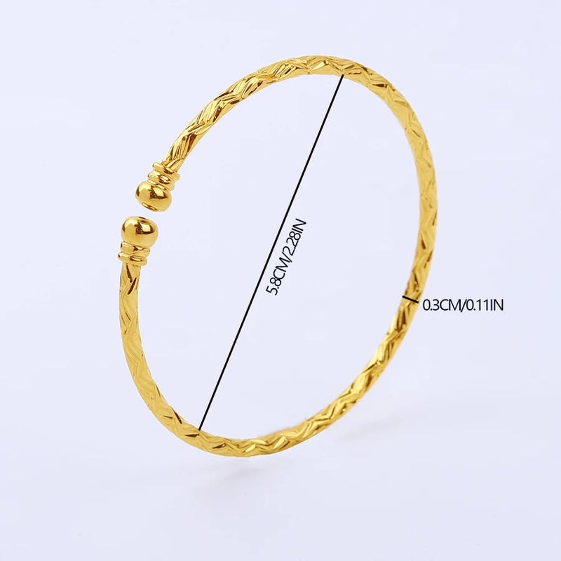 3MM/6pcs Ethiopian Wedding Bride Gift Gold Color Indian Bangles Dubai Jewelry For Women Africa Ball Jewellery Beads Bracelet