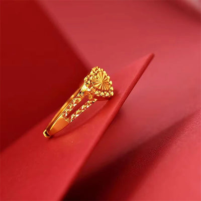 24k Gold Plated Heart Finger Rings for Women Wedding Band Engagement Jewelry Valentine's Day Gifts Wholesale