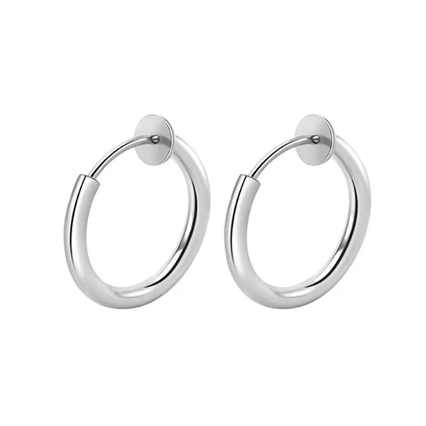 2Pcs Small Hoop Spring Ear Clips Earrings For Women Men Stainless Steel Painless No Piercing Stealth Fake Ear Jewelry 8-16mm