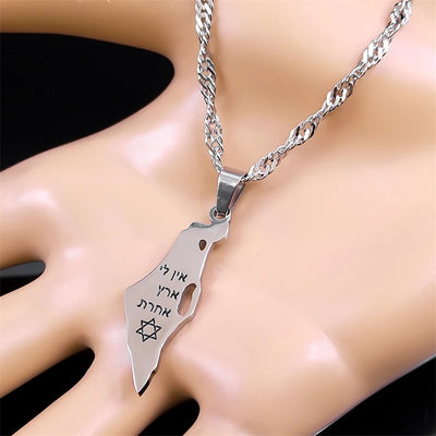 Israel Map Country Pendant Necklace for Women Men Stainless Steel Silver Color Magen Jewish Star of David Hebrew Chain Jewelry