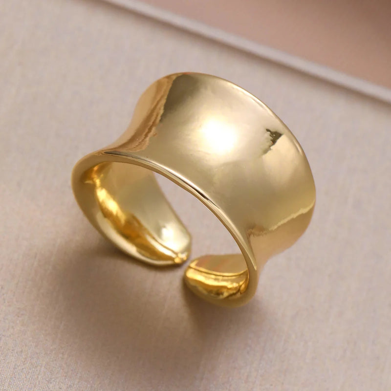 Fashion Gold Color Smooth Geometric Open Rings Set For Women Exaggerated Metal Irregular Thick Chunky Ring Trendy Jewelry Gifts