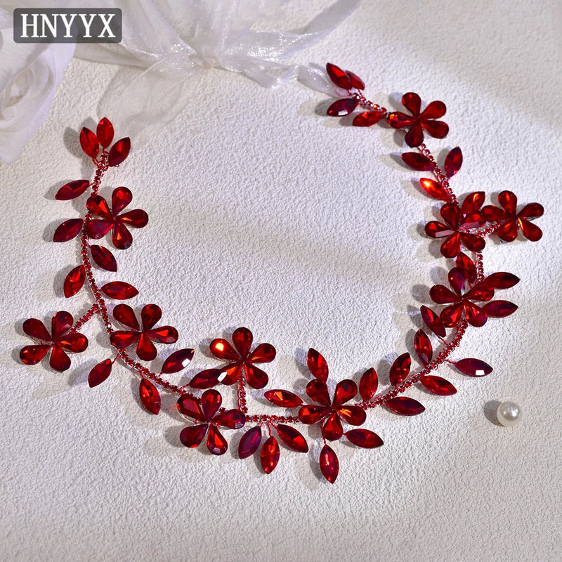 HNYYX Bridal Wedding Hair Accessories Red Rhinestone Headpieces Leaf Shaped Hair Vine Ladies Girls Holiday Tiara Gift A225