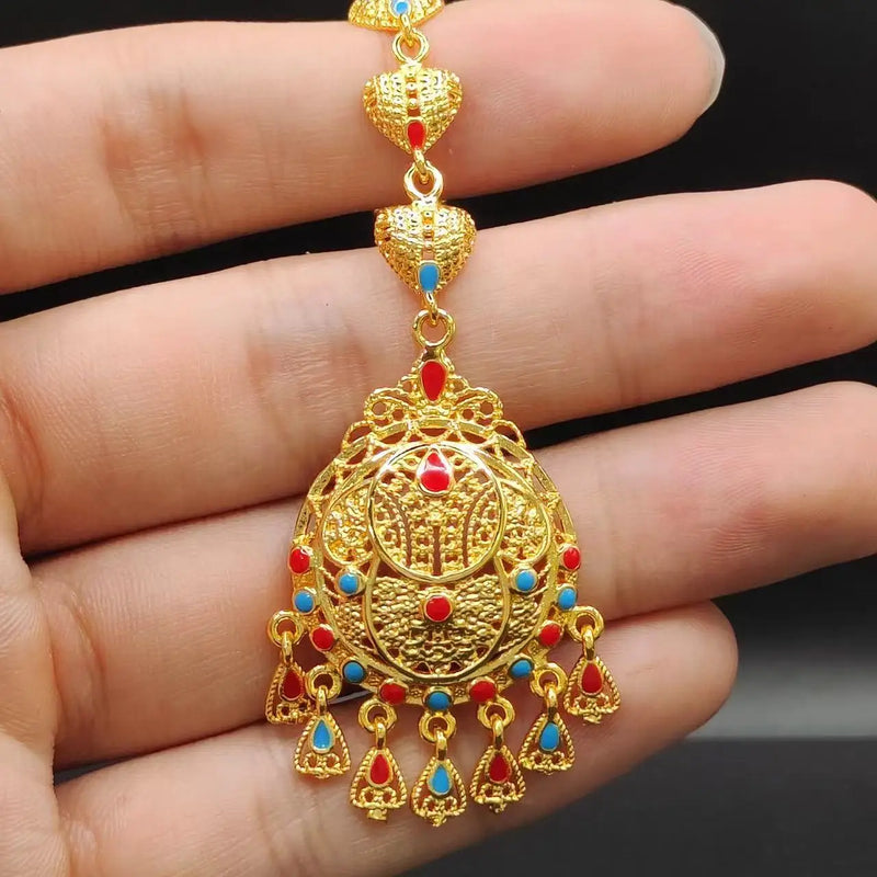 Elegant Indian Hair Accessories Luxury Wedding Bride Headdress Princess Tiaras Gold Plated Forehead Pendant Jewelry Decoration