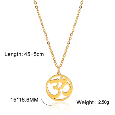 Lucktune OM Yoga Chakra Pendant Necklace Stainless Steel Buddhism Hindu Amulet Choker Chain Necklace for Women Men Retro Jewelry