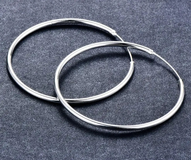 Women 100% 925 sterling silver Hoop Earring Round Circle Loop Gifts Box Packing Simple Silver Hoop Earrings Piercing