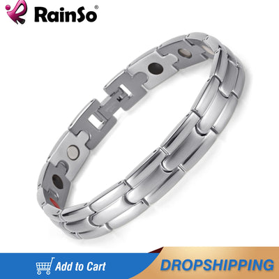 Rainso Magnetic Bracelet Health Bio Energy Bracelet For Men Relief Pain Stainless Steel Bracelet 4in1 Elements Fine Jewelry