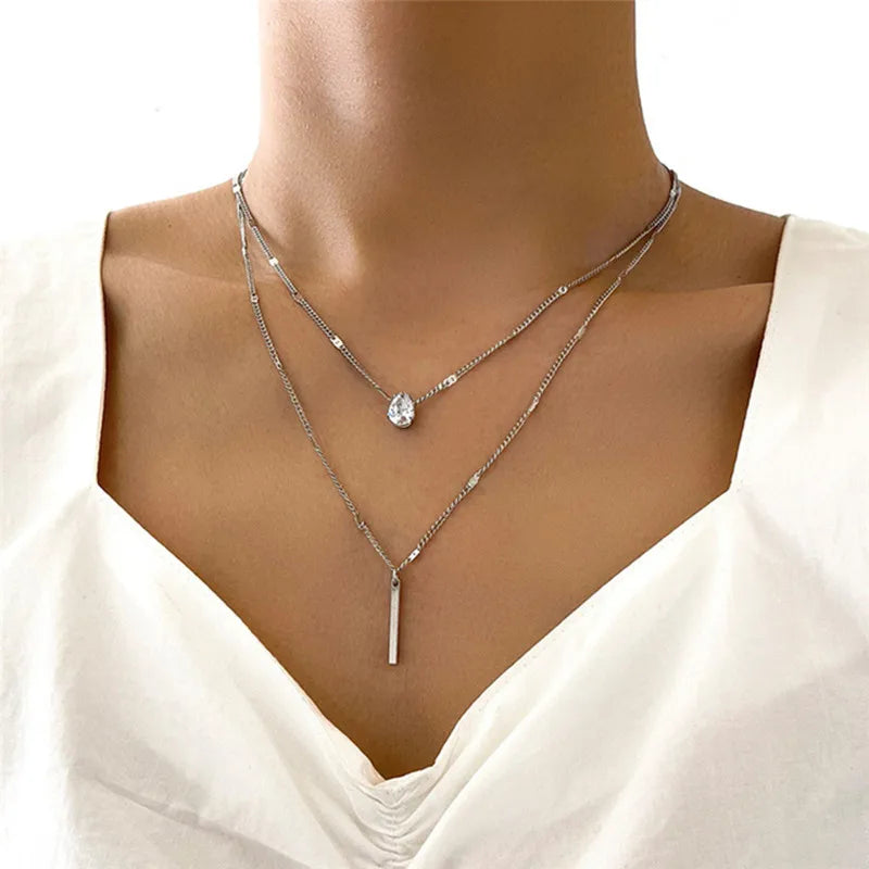 Minimalist Round Stick Pendant Necklace for Women Pearl Clavicle Necklace Leaves Long Chain Fashion Jewelry Statement Girl Gift