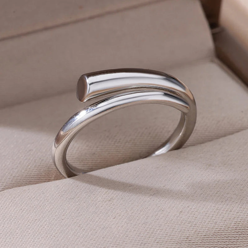 Stainless Steel Rings For Women Men Gold Color Hollow Wide Open Ring Female Male Fashion Wedding Party Finger Jewelry Gift 2024