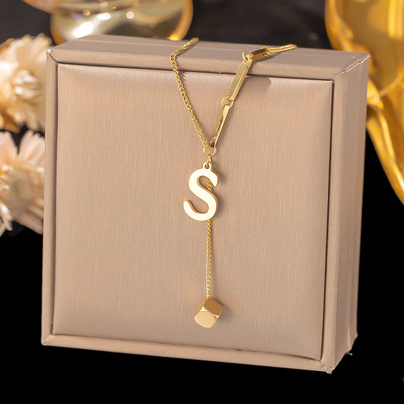 Initial Letter Stainless Steel Pendant Necklace for Women Fashion Gold Color Chain A-Z Alphabet Clavicle Necklaces Jewelry Gift