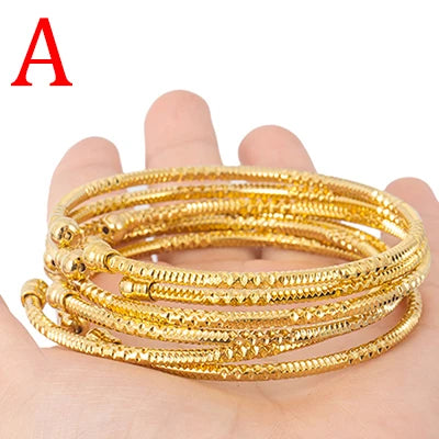 3MM/6pcs Dubai Jewelry For Women Indian Bangles Africa Ball Jewellery Gold Color Beads Bracelet Ethiopian Wedding Bride Gift