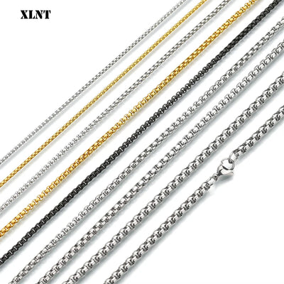 XLNT 2MM 2.5MM 3MM Box Chains Stainless Steel Necklace DIY Long Necklaces Jewelry for Women Men Statement 45CM-75CM