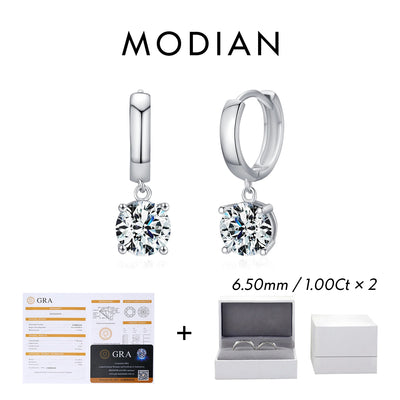 MODIAN 1.0CT D Color Moissanite Hoop Earrings Lab Created Diamond For Women 925 Sterling Silver Wedding Fine Jewelry Gift