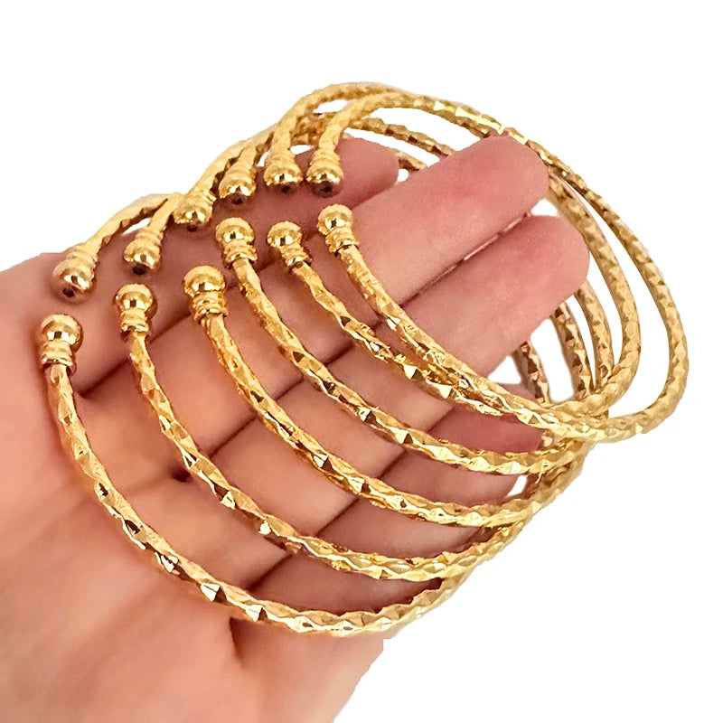 3MM/6pcs Dubai Jewelry For Women Indian Bangles Africa Ball Jewellery Gold Color Beads Bracelet Ethiopian Wedding Bride Gift