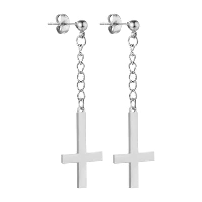 BONISKISS Men Women Stainless Steel Inverted Upside Down Cross Earring Church of Satan Temple Occult Satanic Witchy Stud Jewelry