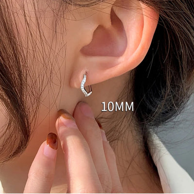 2PCS Stainless Steel Minimal Wave Hoop Earrings Crystal Zirconia Small Huggie Ear Rings for Women Piercing Jewelry