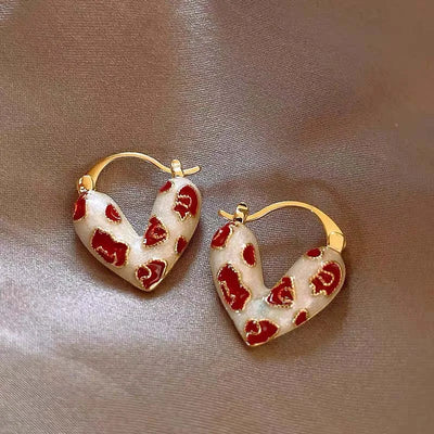 2025 Trendy Red Dripping Oil Heart Hoop Earrings For Women Girls Korean Elegant Love Dangle Earring Jewelry Gift