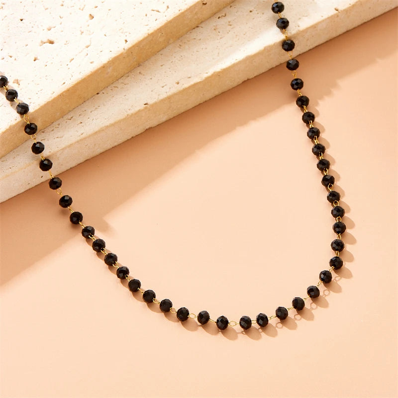 DIEYURO 316L Stainless Steel Simplicity Black Glass Stone Beading Necklace Women Design Sense New Trend neck Jewelry Gift Party